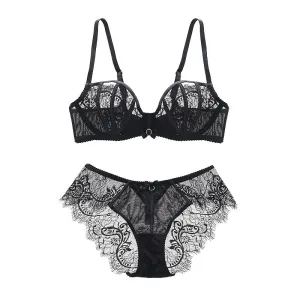 2017New fashion design europe victoria ultra thin lace sexy lingerie lace bra set women Gather breathable underwear bra sets JYF