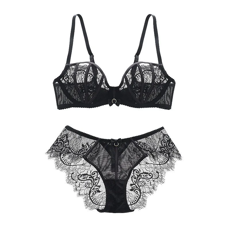 2017New fashion design europe victoria ultra thin lace sexy lingerie lace bra set women Gather breathable underwear bra sets JYF