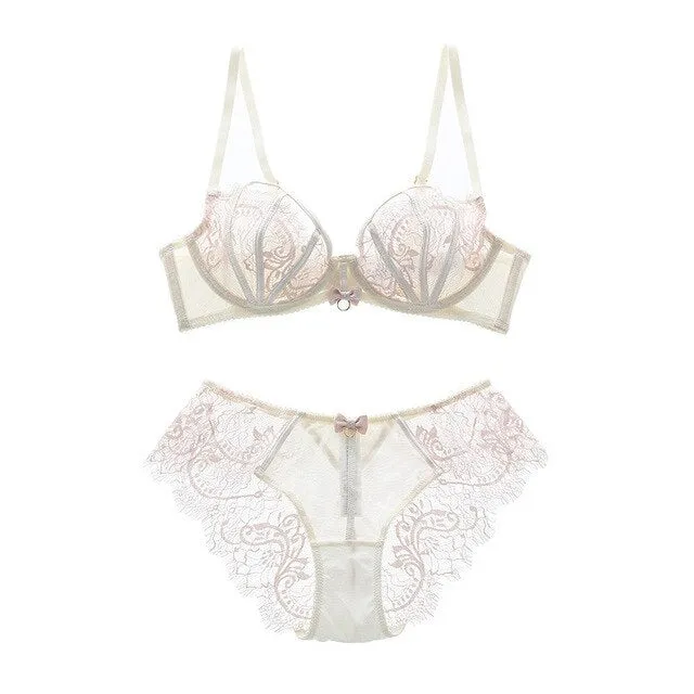 2017New fashion design europe victoria ultra thin lace sexy lingerie lace bra set women Gather breathable underwear bra sets JYF