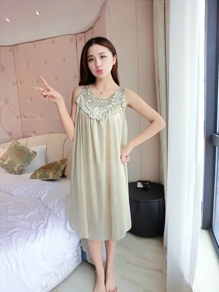2019 New Ladies Silk Sleepwear Summer Nightgown Sexy Lingerie Pink Nightdress for Women Satin Sleep Shirts Chemise Night Dress