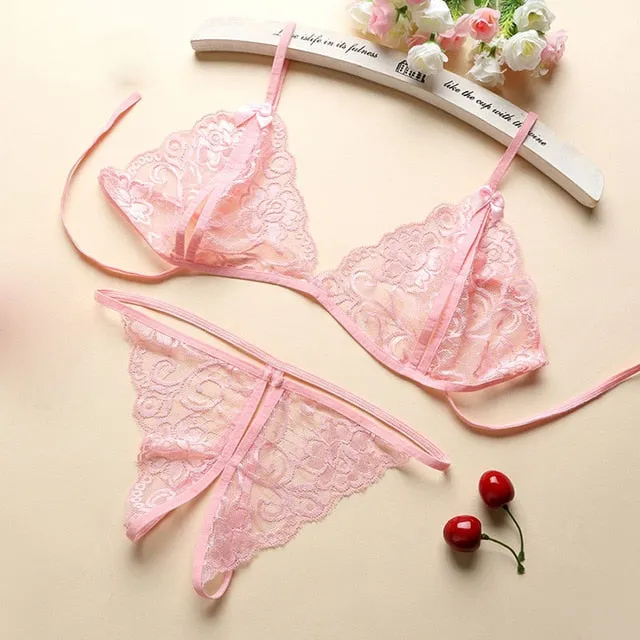 2Pcs Lingerie Set Women Lace Bralettes Sexy Strappy Push Up Bra Panty Set Sexy Lingerie Hot Erotic Underwear Porno Femme Bra Set