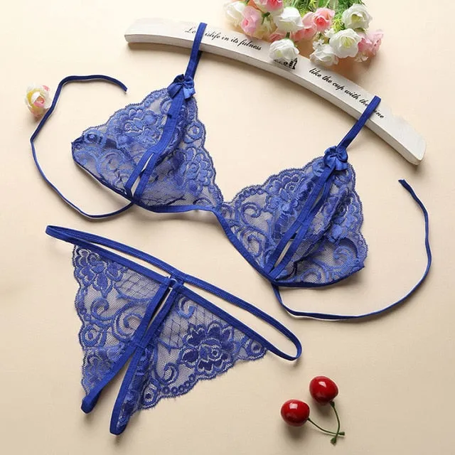 2Pcs Lingerie Set Women Lace Bralettes Sexy Strappy Push Up Bra Panty Set Sexy Lingerie Hot Erotic Underwear Porno Femme Bra Set