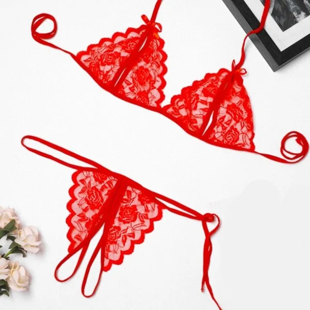 2Pcs Lingerie Set Women Lace Bralettes Sexy Strappy Push Up Bra Panty Set Sexy Lingerie Hot Erotic Underwear Porno Femme Bra Set