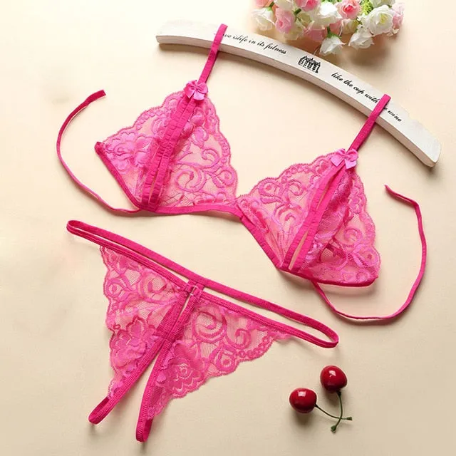2Pcs Lingerie Set Women Lace Bralettes Sexy Strappy Push Up Bra Panty Set Sexy Lingerie Hot Erotic Underwear Porno Femme Bra Set