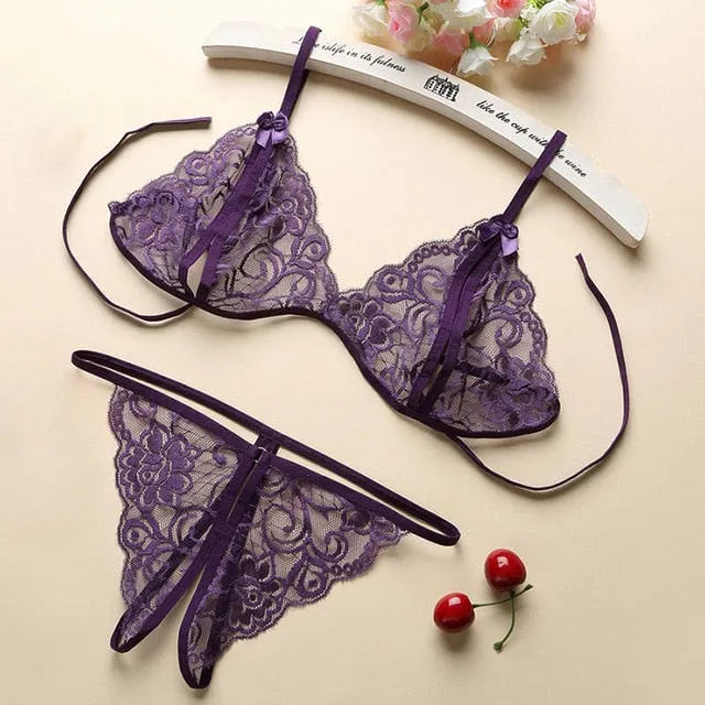 2Pcs Lingerie Set Women Lace Bralettes Sexy Strappy Push Up Bra Panty Set Sexy Lingerie Hot Erotic Underwear Porno Femme Bra Set