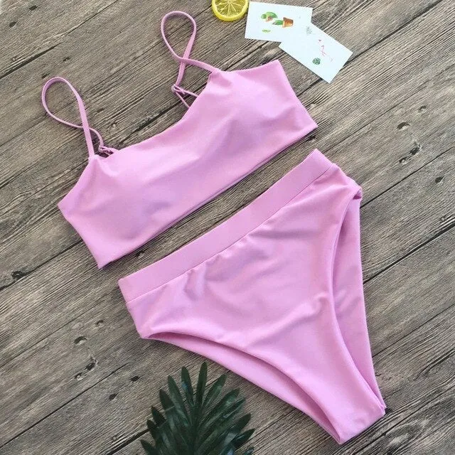 AIUJXK New 2019 Summer Sexy Lingerie Women High Waist Biquini Pink Bra Set Woman Swimwear 2 Piece Swimsuit Underwear Bating Suit