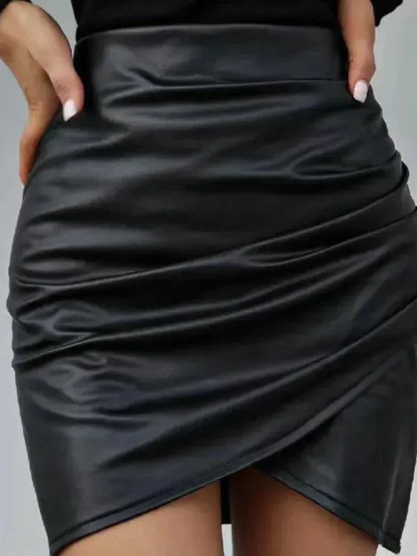 Black Irregular Wrap Mini Skirt