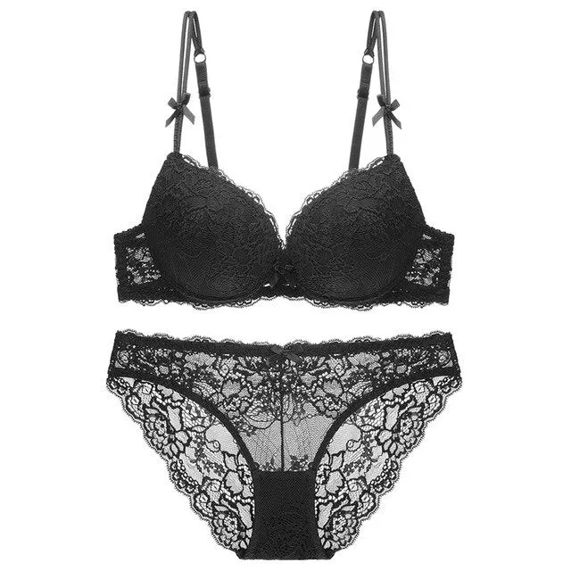 CINOON Sexy Lace 3/4 Cup Bra Sets For Women Wireless Thin Cotton Breathable Comfortable Underwear Solid color Lingerie Set