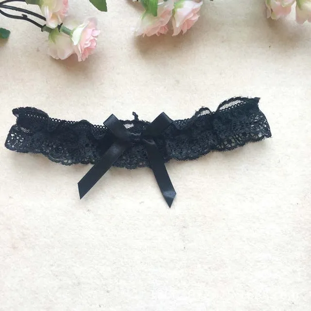 color Women Sexy Lingerie Lace Floral Garter Belt Bowknot Leg Loop Wedding Garters Bridal Cosplay Fashion Stocking Ring White