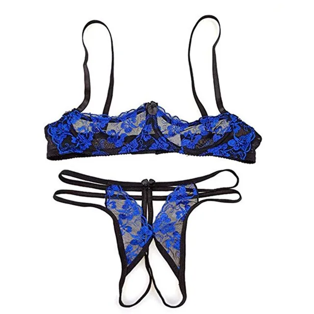 Comeonlover Sexy Lingerie Set Flower Embroidery Open Bra Cup Hollow Out Micro Erotic Sex Shop Open Crotch G string Set LI8435