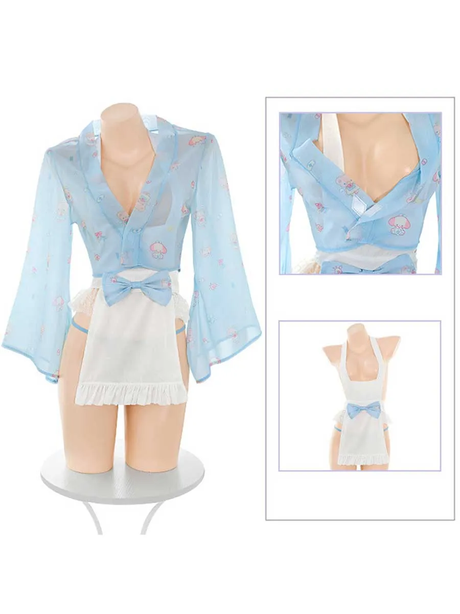 Cute Japanese Short Robe with Apron