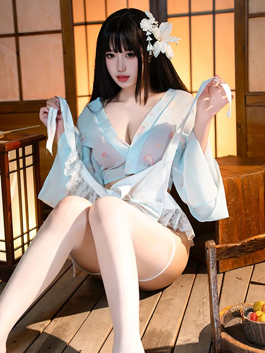 Cute Japanese Short Robe with Apron