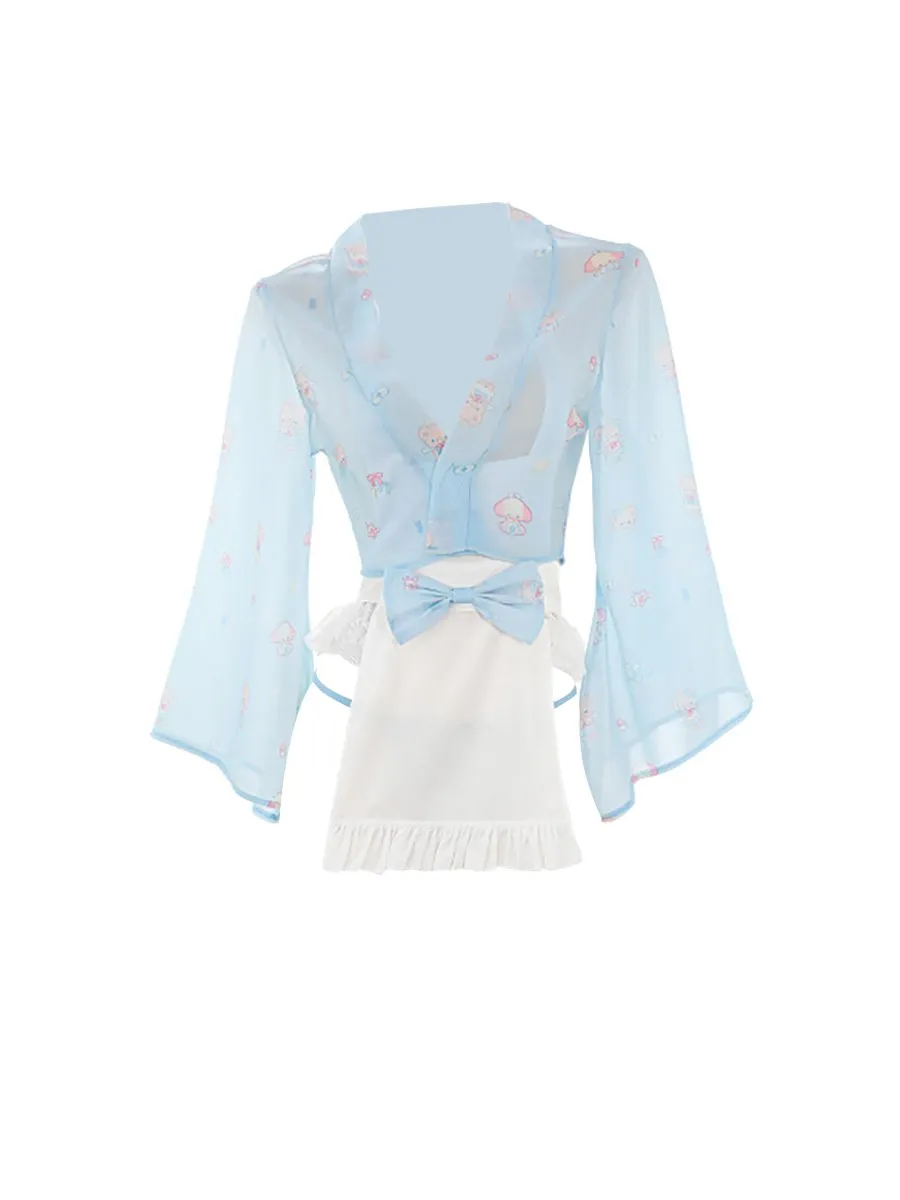 Cute Japanese Short Robe with Apron