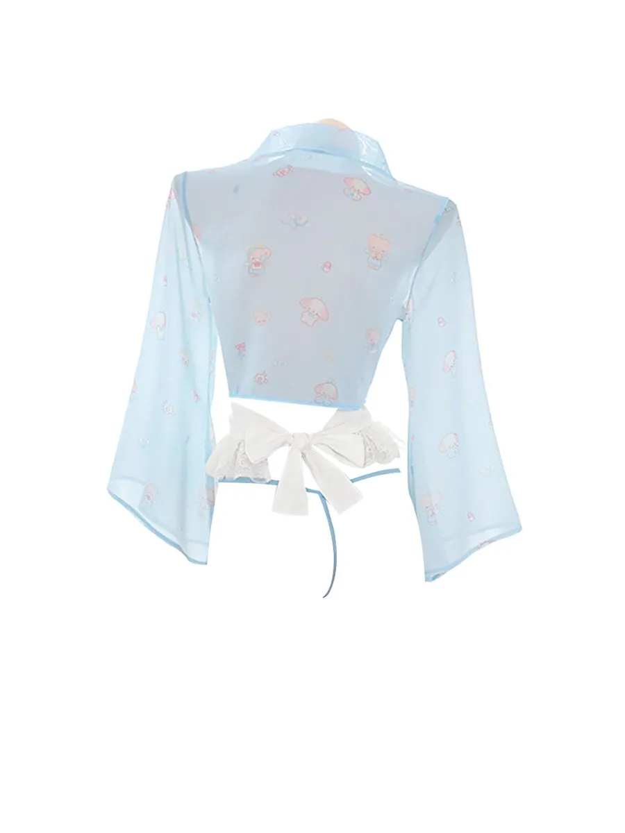 Cute Japanese Short Robe with Apron