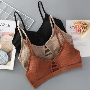 DeRuiLaDy Thin Strap Bralette Sexy Lingerie Seamless Hollow Out Soft Bras For Women Wireless Push Up Bra Comfortable Underwear