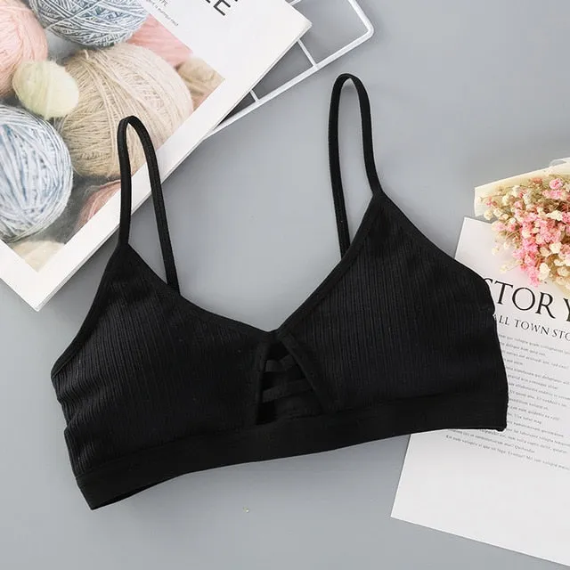 DeRuiLaDy Thin Strap Bralette Sexy Lingerie Seamless Hollow Out Soft Bras For Women Wireless Push Up Bra Comfortable Underwear