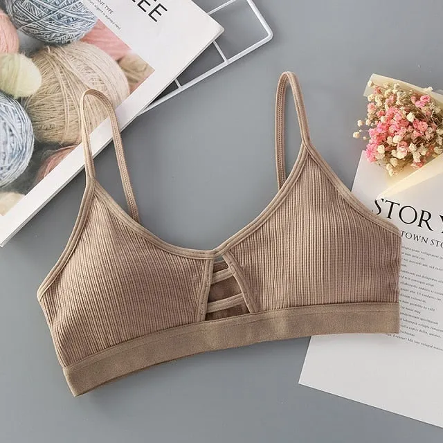 DeRuiLaDy Thin Strap Bralette Sexy Lingerie Seamless Hollow Out Soft Bras For Women Wireless Push Up Bra Comfortable Underwear