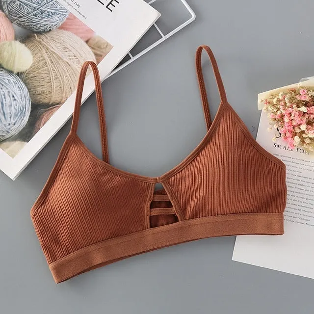 DeRuiLaDy Thin Strap Bralette Sexy Lingerie Seamless Hollow Out Soft Bras For Women Wireless Push Up Bra Comfortable Underwear