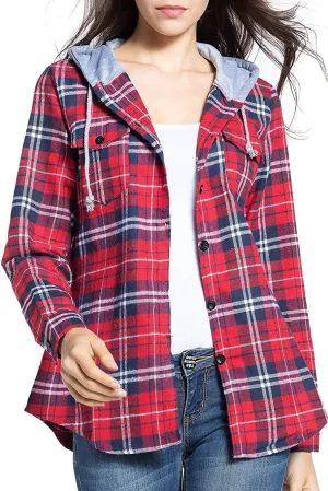 Doralove Women's Classic Plaid Cotton Hoodie Shirts