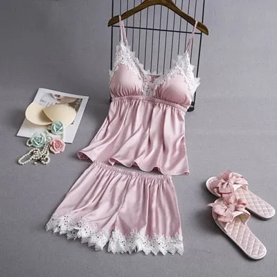 Fiklyc brand two pieces pyjamas women sexy lingerie pijama mujer femme pizama female sexy lounge sets satin & lace sleepwear set