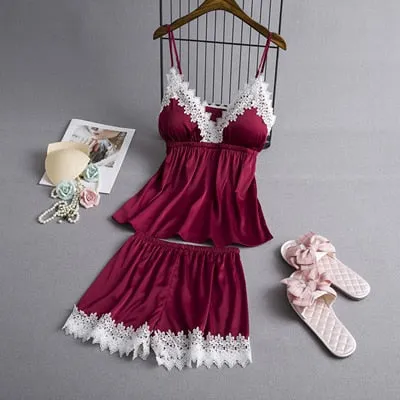 Fiklyc brand two pieces pyjamas women sexy lingerie pijama mujer femme pizama female sexy lounge sets satin & lace sleepwear set