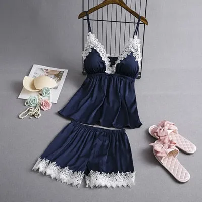 Fiklyc brand two pieces pyjamas women sexy lingerie pijama mujer femme pizama female sexy lounge sets satin & lace sleepwear set
