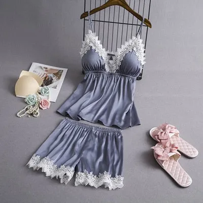 Fiklyc brand two pieces pyjamas women sexy lingerie pijama mujer femme pizama female sexy lounge sets satin & lace sleepwear set