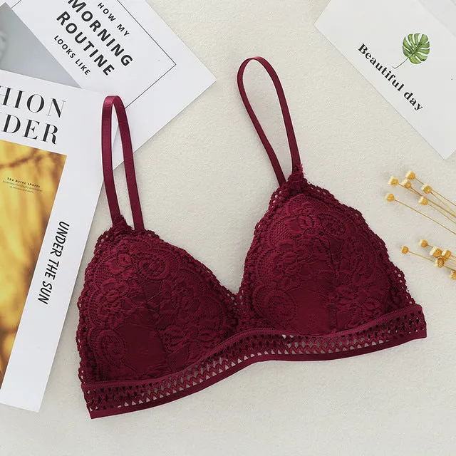 French Style Bralette Seamless Deep V Lace Girl Women Bra Wireless Thin Underwear Sexy Lingerie Soft Bras For Women Girl Hot