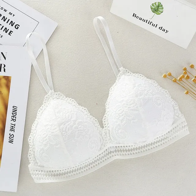 French Style Bralette Seamless Deep V Lace Girl Women Bra Wireless Thin Underwear Sexy Lingerie Soft Bras For Women Girl Hot
