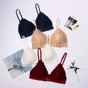 French Style Bralette Seamless Deep V Lace Girl Women Bra Wireless Thin Underwear Sexy Lingerie Soft Bras For Women Girl Hot