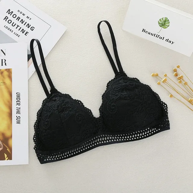 French Style Bralette Seamless Deep V Lace Girl Women Bra Wireless Thin Underwear Sexy Lingerie Soft Bras For Women Girl Hot