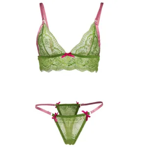 Green Lace Sexy Lingerie Women Sexy Bra Sets Transparent Ultra-thin Lingerie Underwear Solid See Through Intimates Women Bra