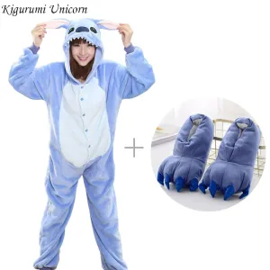 Kigurumi Unicorn Pajama Adult Animal Stitch Onesie Women Men Couple 2019 Winter Pajamas Suit Cat Sleepwear Flannel Pijamas