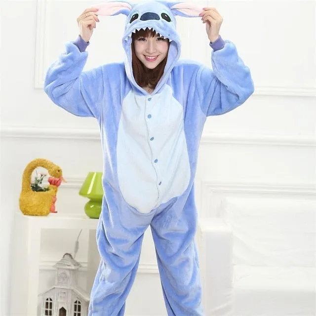 Kigurumi Unicorn Pajama Adult Animal Stitch Onesie Women Men Couple 2019 Winter Pajamas Suit Cat Sleepwear Flannel Pijamas