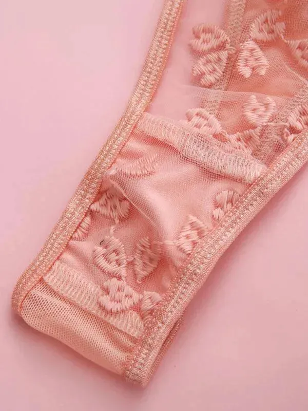 Lace Embroidery Three-piece Lingerie  Set