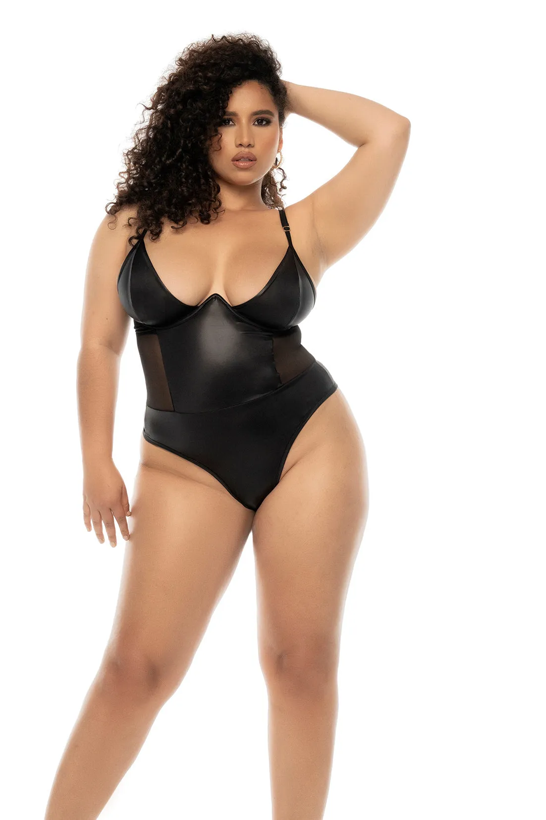 Mapale Queen Bibi Edgy Underwire Rebel Bodysuit Teddy Wet Look Black