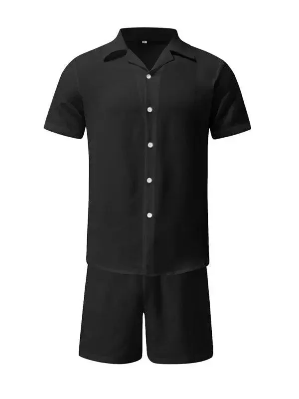 Men Relaxed Casual Linen Shorts Set