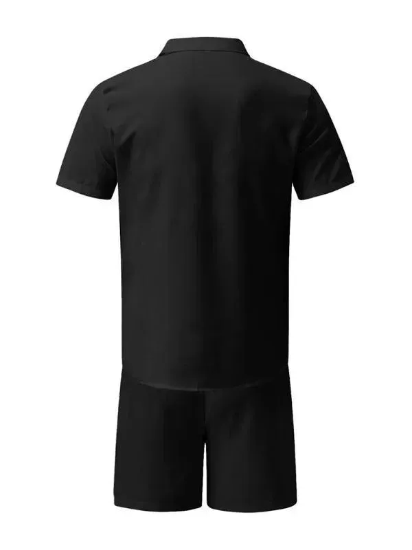 Men Relaxed Casual Linen Shorts Set