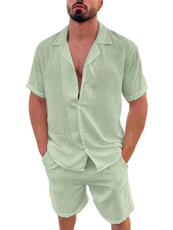 Men Relaxed Casual Linen Shorts Set