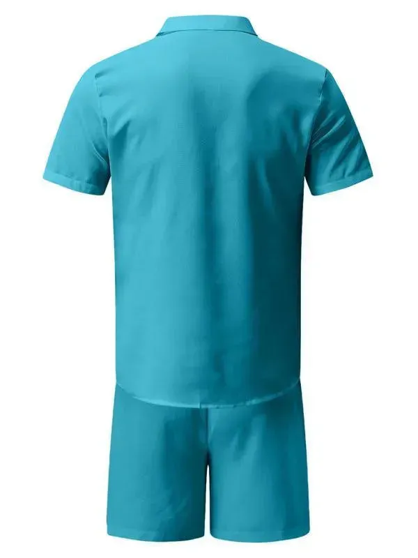 Men Relaxed Casual Linen Shorts Set