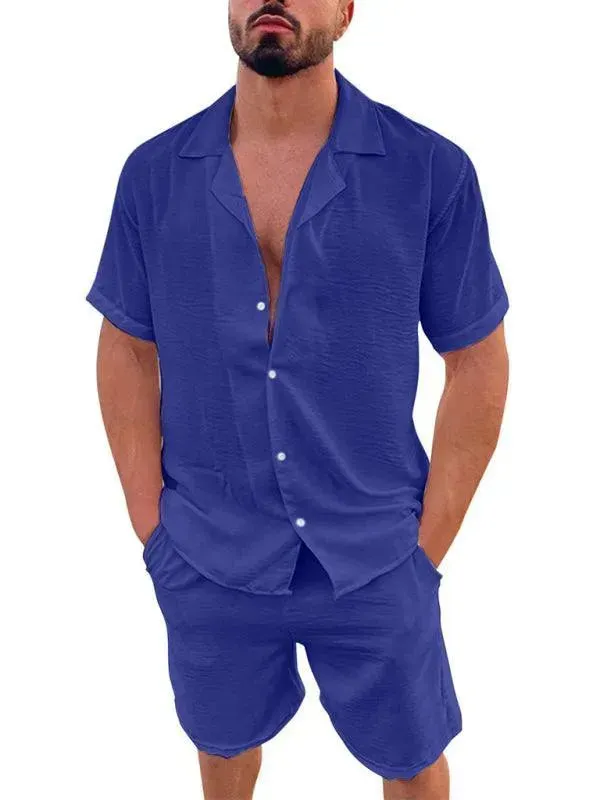 Men Relaxed Casual Linen Shorts Set