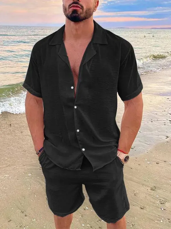 Men Relaxed Casual Linen Shorts Set