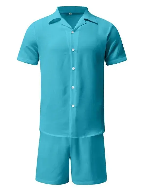 Men Relaxed Casual Linen Shorts Set
