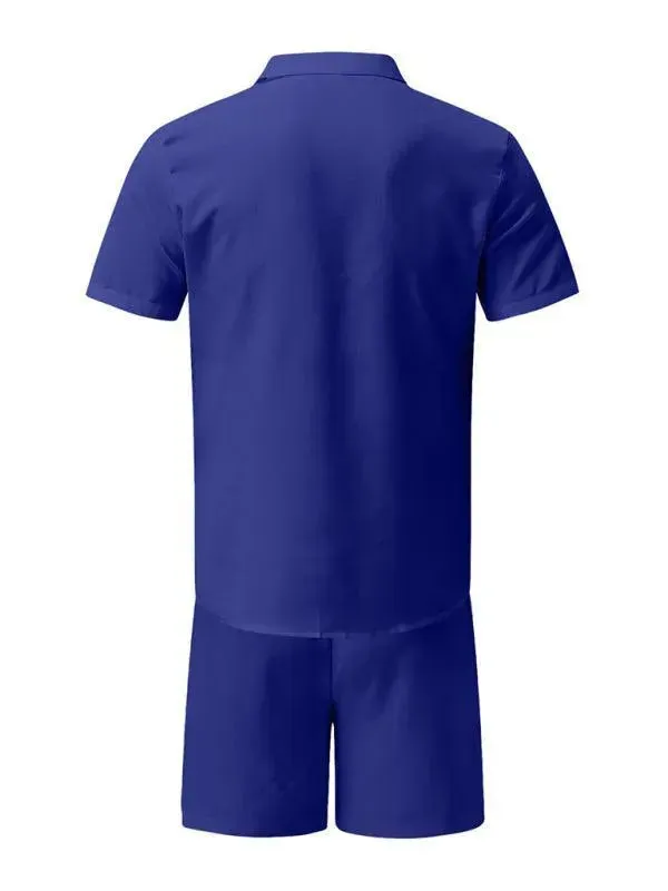 Men Relaxed Casual Linen Shorts Set