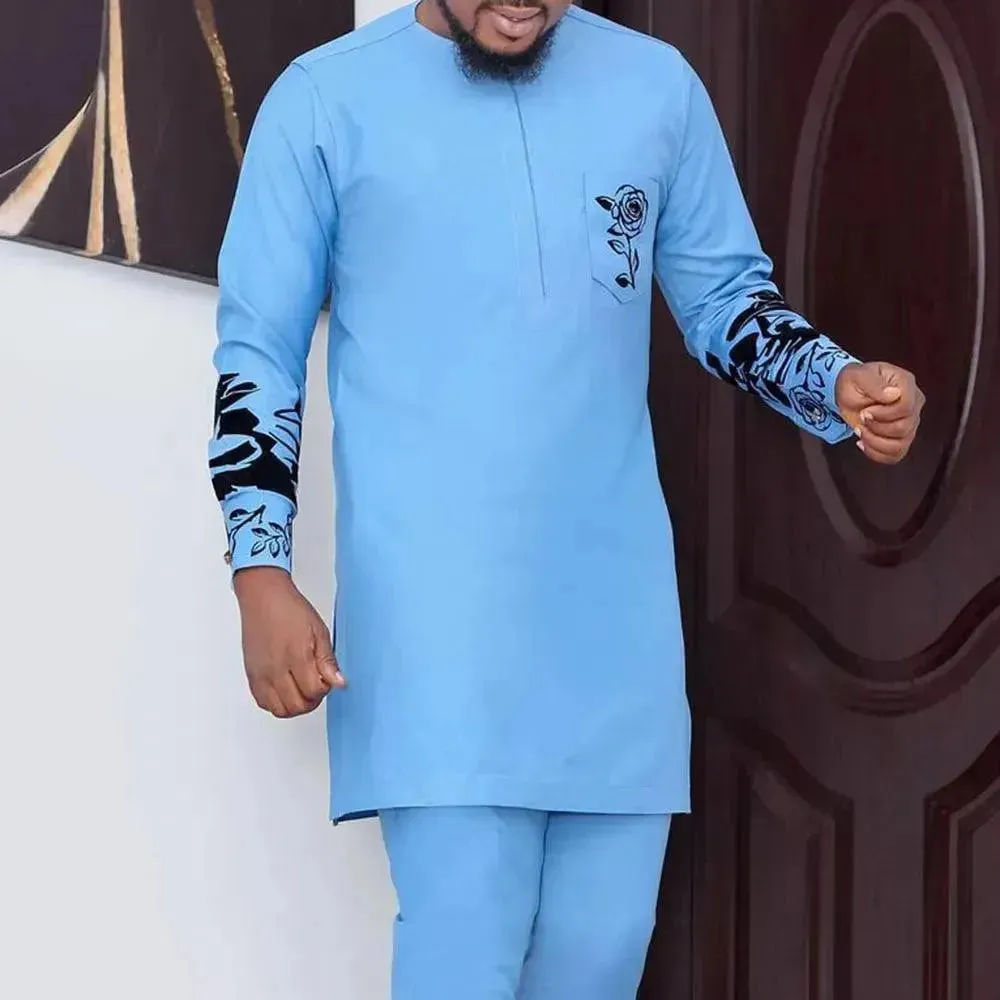 Men Relaxed Floral Cotton Two-Piece Set