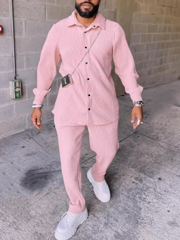 Men Relaxed Striped Casual Cotton Two-Piece Set