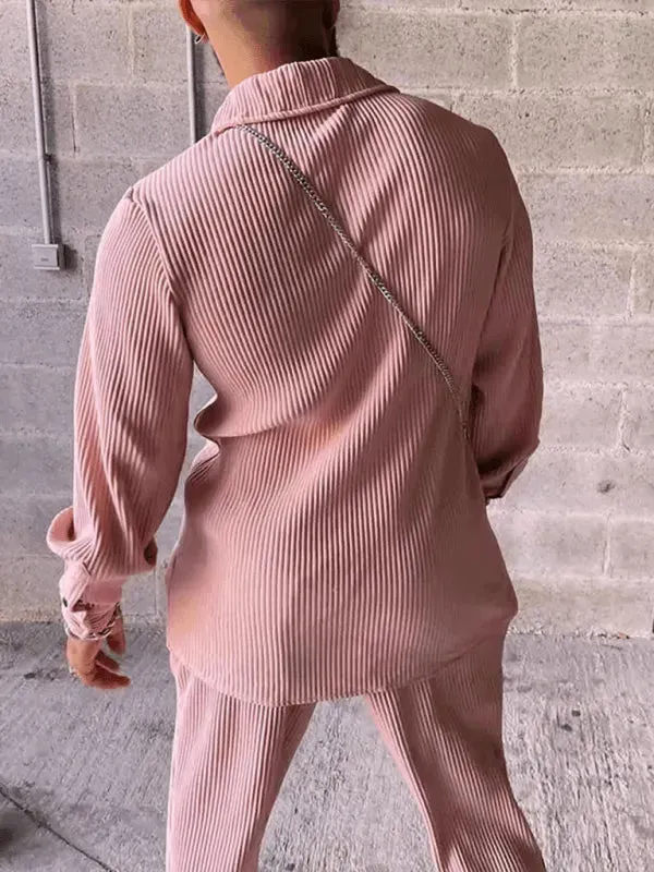 Men Relaxed Striped Casual Cotton Two-Piece Set