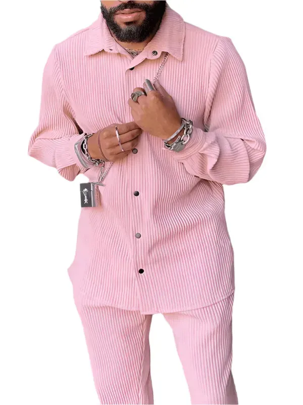 Men Relaxed Striped Casual Cotton Two-Piece Set
