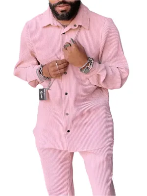 Men Relaxed Striped Casual Cotton Two-Piece Set