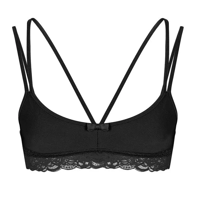 Mens Sissy Bra Hot Sexy Lingerie Wire-free Open Cup Bra Underbust Bralette Lace Hem Strappy Hot Bra Top Exotic Underwear for Sex
